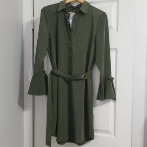Utility belted long sleeved shirt dress